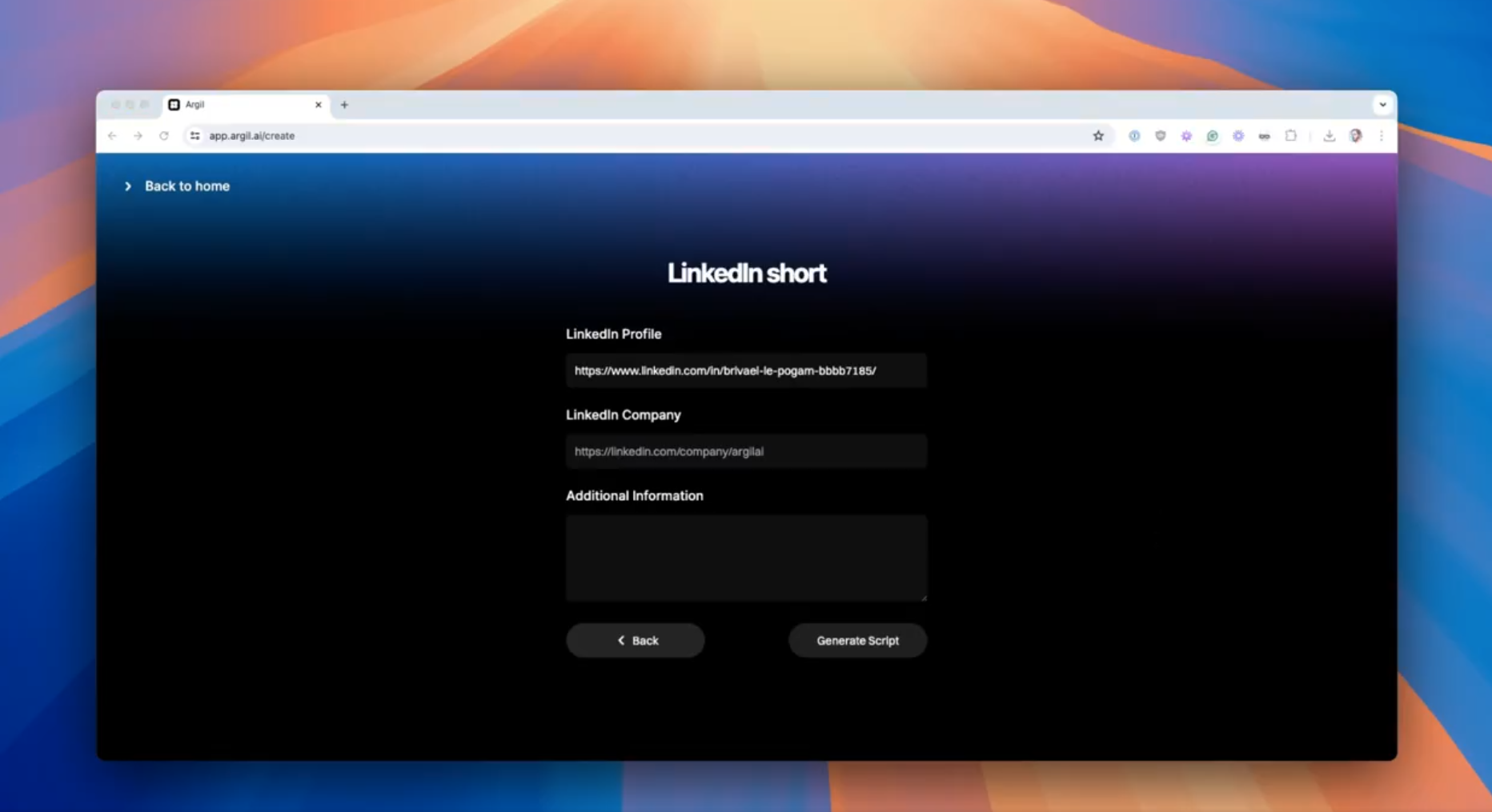 AI Clone generating LinkedIn Shorts video from post links on Argil