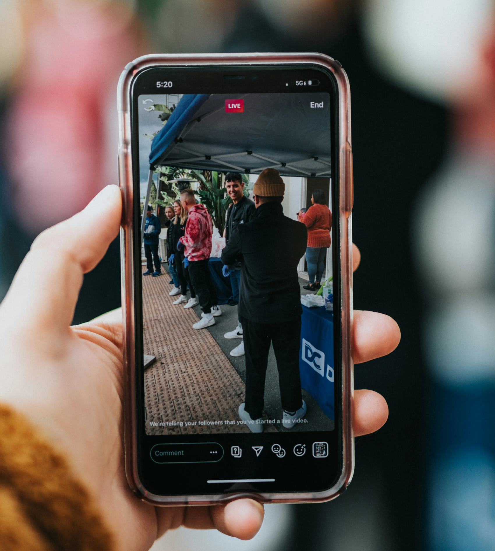 Person recording video with perfect 9:16 aspect ratio setup