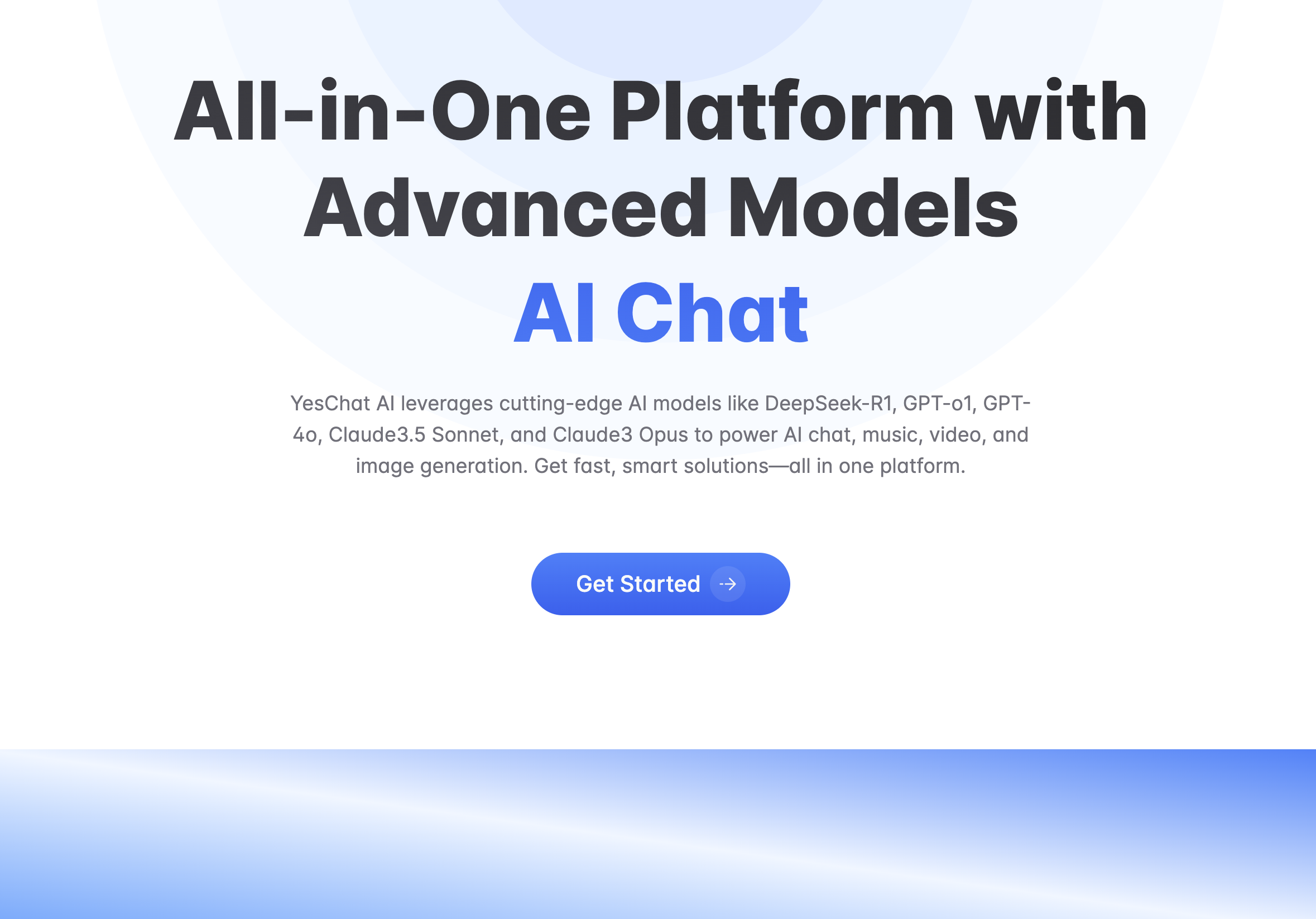 YesChat interface screenshot showing AI text conversation features.